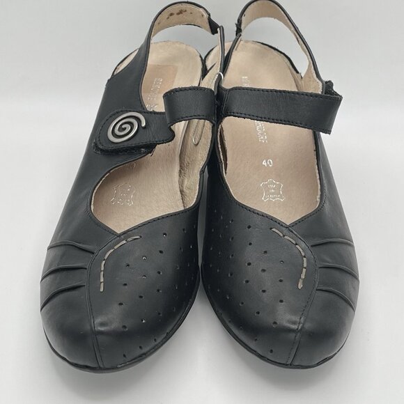 Remonte Dorndorf Leather Mary Jane Slingback Heels Size 40, US 9-9.5 Black Boho - Picture 2 of 13